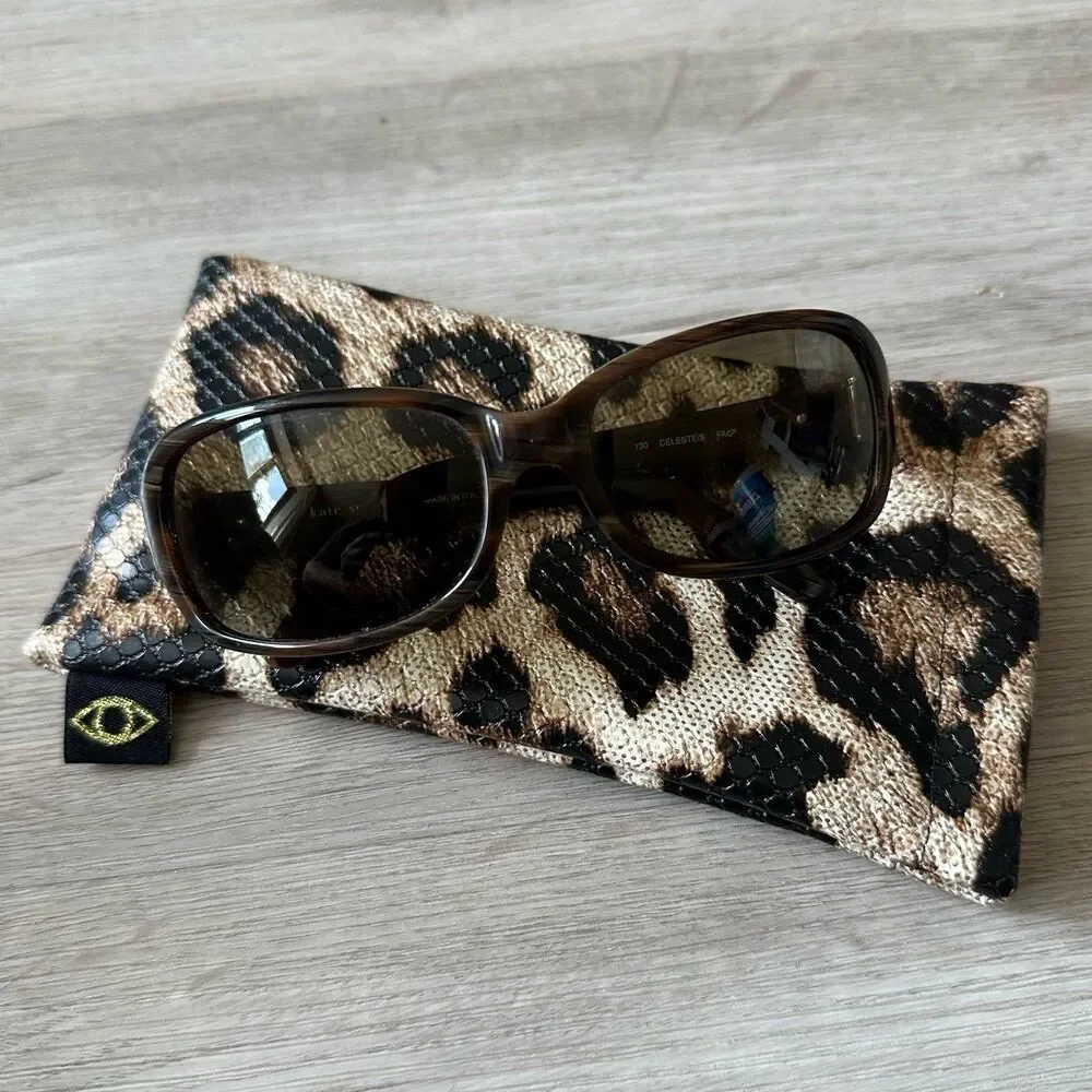 Kate Spade Celeste Sunglasses Golden Tortoise Brown with Leopard Print Sleeve
